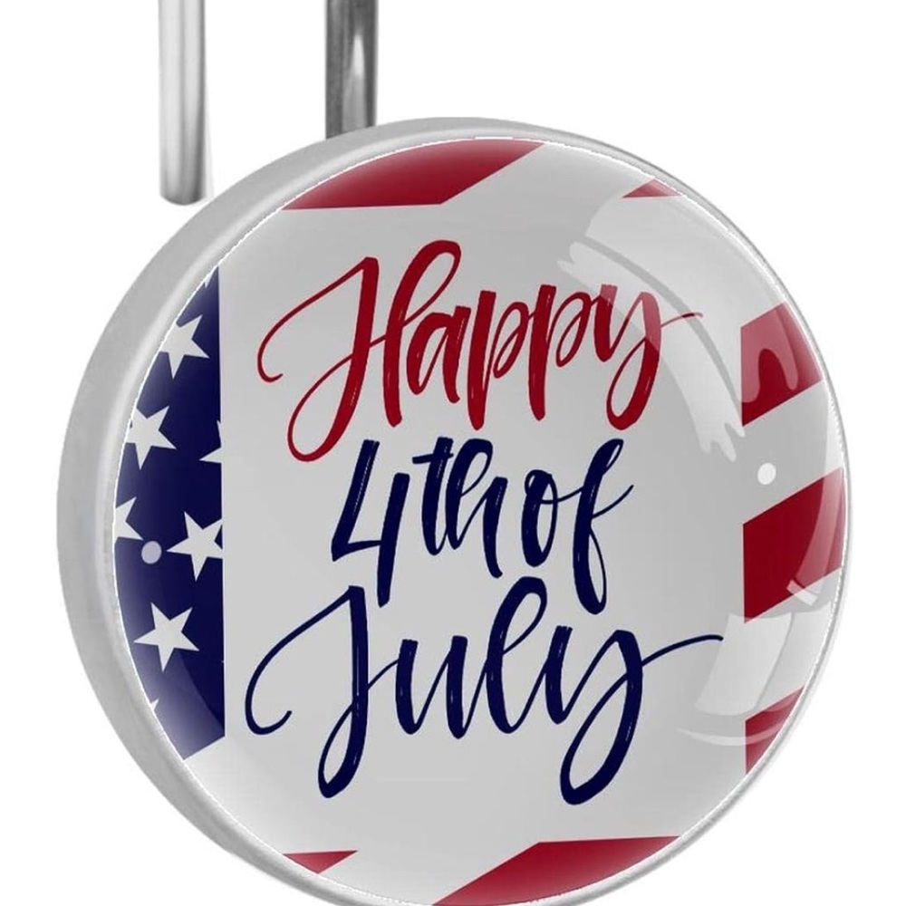 Shower Curtain Hooks Set of 12, Happy 4th of July, Crystal Glass